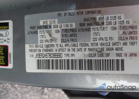 2011 Mazda Cx-7 I Sv z USA, uszkodzony, nr VIN JM3ER2A57B0365660